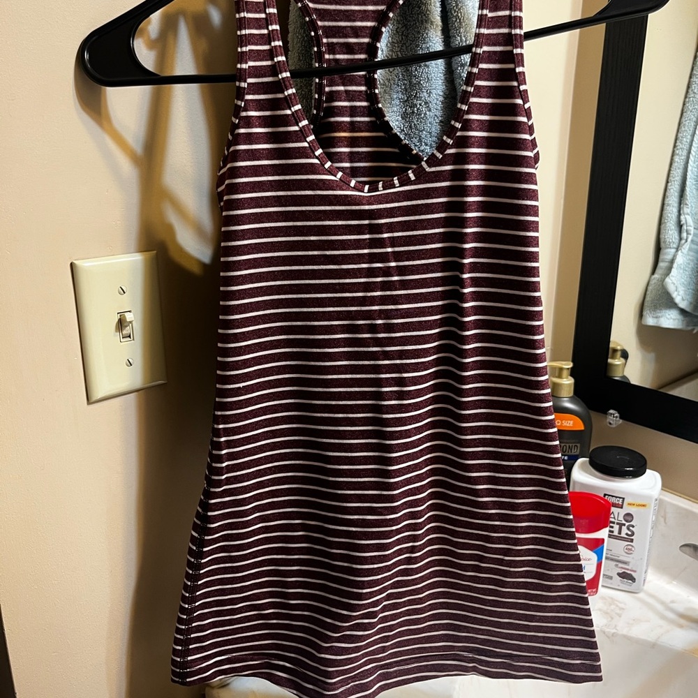 Lululemon Striped Maroon and White Tank Top